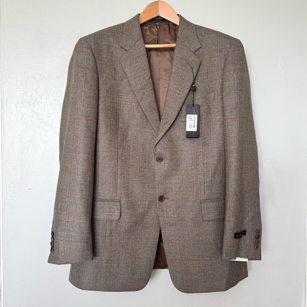Joseph Abboud Black Label Plaid Wool Sport Coat In Light Grey/Brown Size 40r